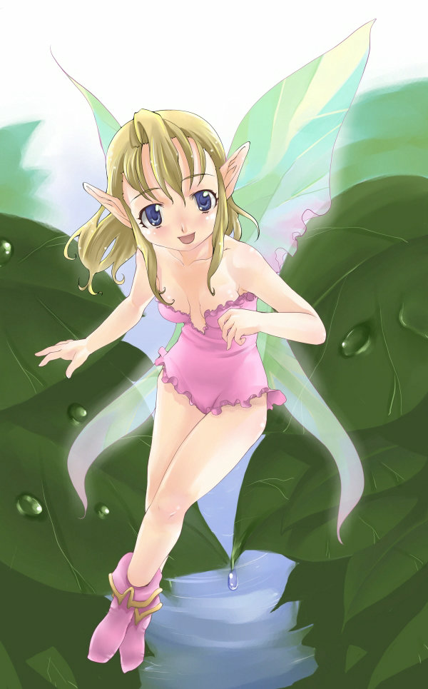 breasts, cleavage, fairy, nature, pointy ears, wings