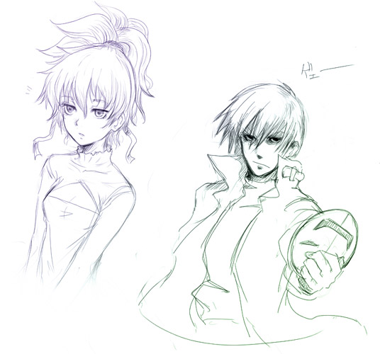 hei (darker than black), yin (darker than black), darker than black, tagme, 00s, monochrome, sketch