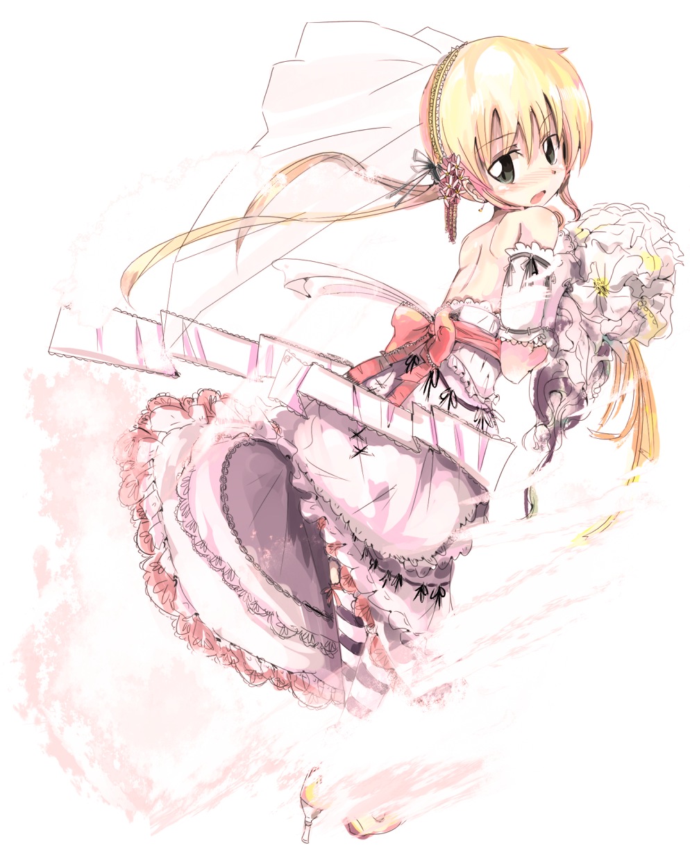 sanzen'in nagi, hayate no gotoku!, highres, 00s, blonde hair, blush, bride, dress, solo, twintails, wedding dress