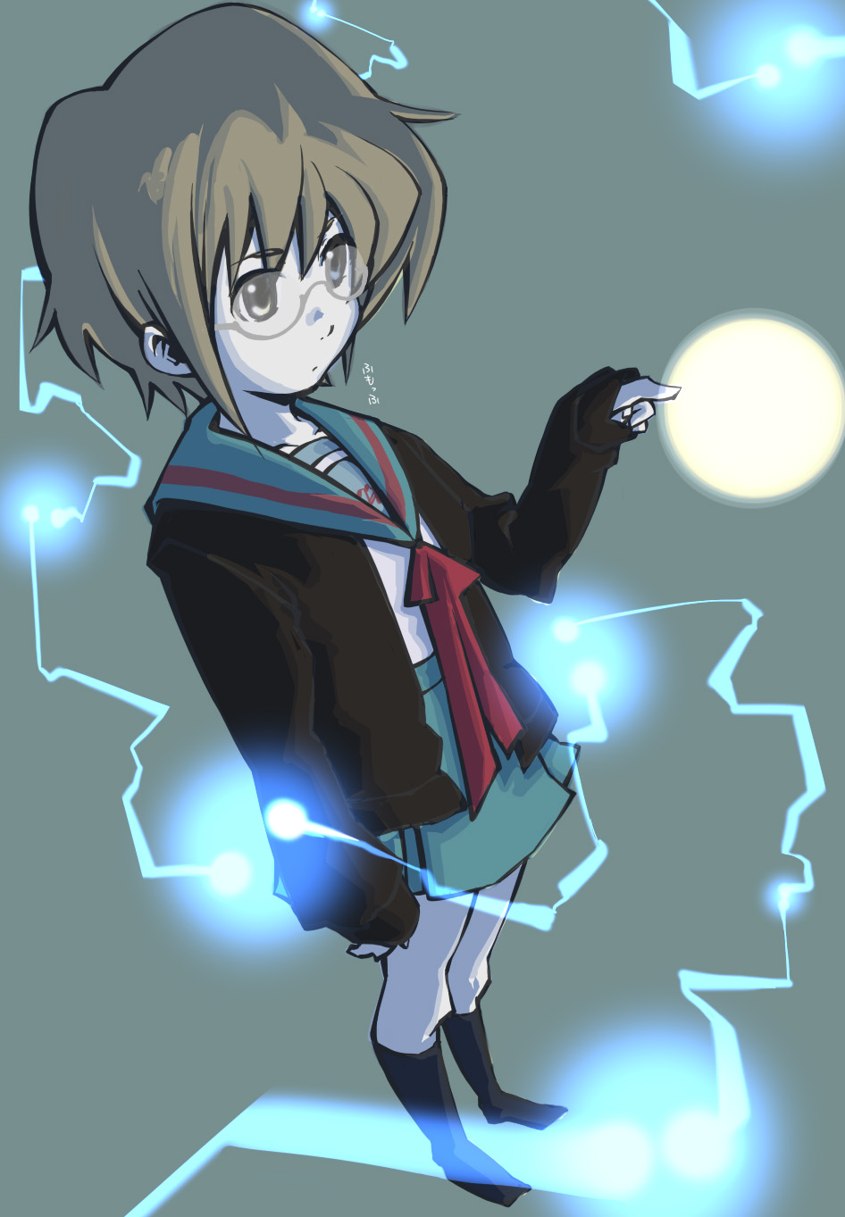 nagato yuki, suzumiya haruhi no yuuutsu, highres, tagme, 00s, glasses, school uniform, serafuku