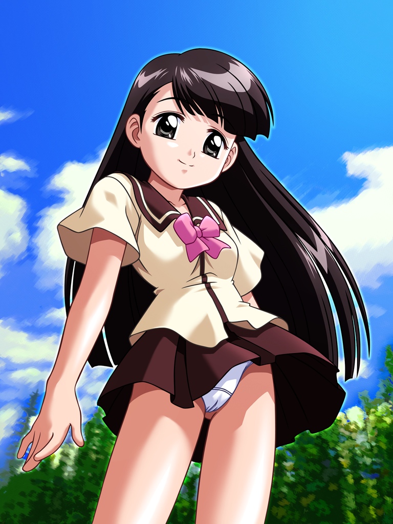 todoriki rin, mahoromatic, clothes lift, panties, school uniform, serafuku, skirt, skirt lift, solo, underwear