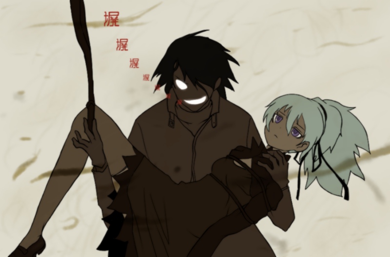 oso (toolate), hei (darker than black), yin (darker than black), darker than black, sayonara zetsubou sensei, third-party edit, hitotoshite jiku ga bureteiru, parody