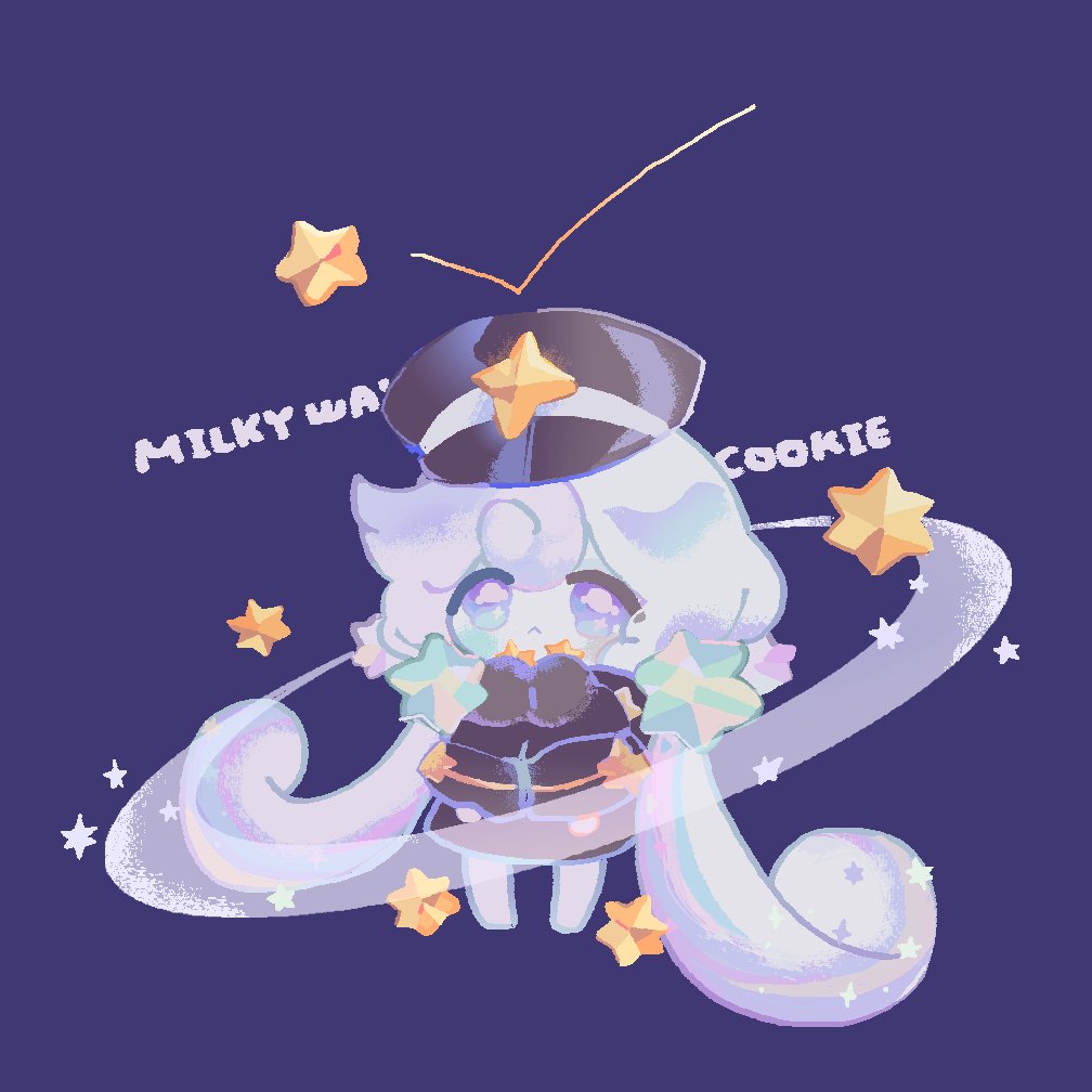 reed, milky way cookie, cookie run, cookie run: kingdom, commentary, symbol-only commentary, 1girl, :<, absurdly long hair, aqua eyes, barefoot, black hat, black jacket, buttons, character name, closed mouth, colored skin, double-breasted, film grain, full body, hair between eyes, hair ornament, hands up, hat, jacket, long hair, long sleeves, looking at viewer, low twintails, multicolored eyes, oversized clothes, purple background, purple eyes, simple background, sleeves past fingers, sleeves past wrists, solo, standing, star (symbol), star hair ornament, twintails, two-tone eyes, very long hair, white hair, white skin