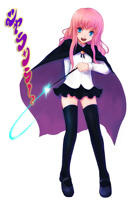 kara (color), louise francoise le blanc de la valliere, zero no tsukaima, 00s, cape, solo, thighhighs, wand, zettai ryouiki