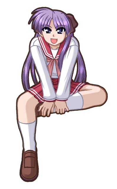 ooba kou, hiiragi kagami, lucky star, tagme, 00s, 1girl, female focus, school uniform, serafuku, simple background, solo