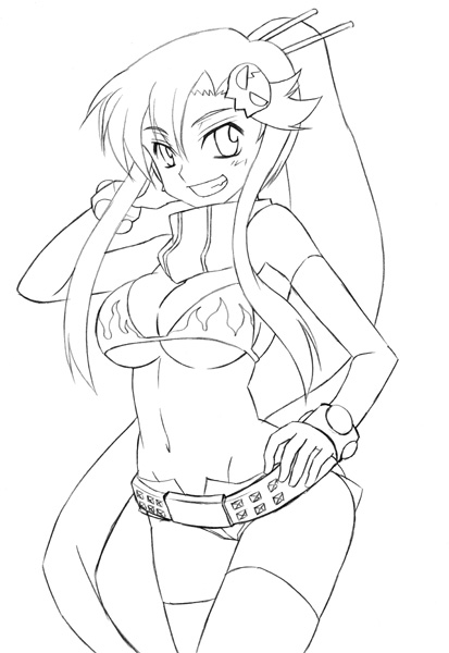 yoko littner, tengen toppa gurren lagann, 00s, monochrome, sketch, thighhighs