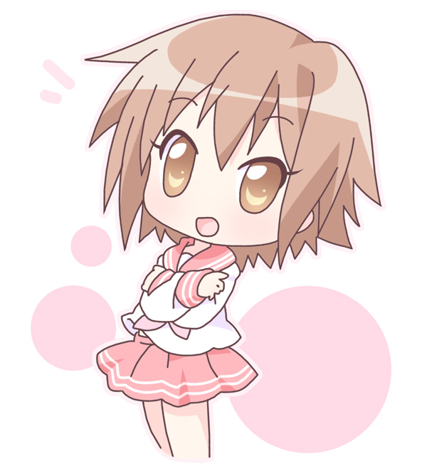mirai (sugar), kusakabe misao, lucky star, 00s, brown eyes, brown hair, chibi, school uniform, serafuku, short hair, solo