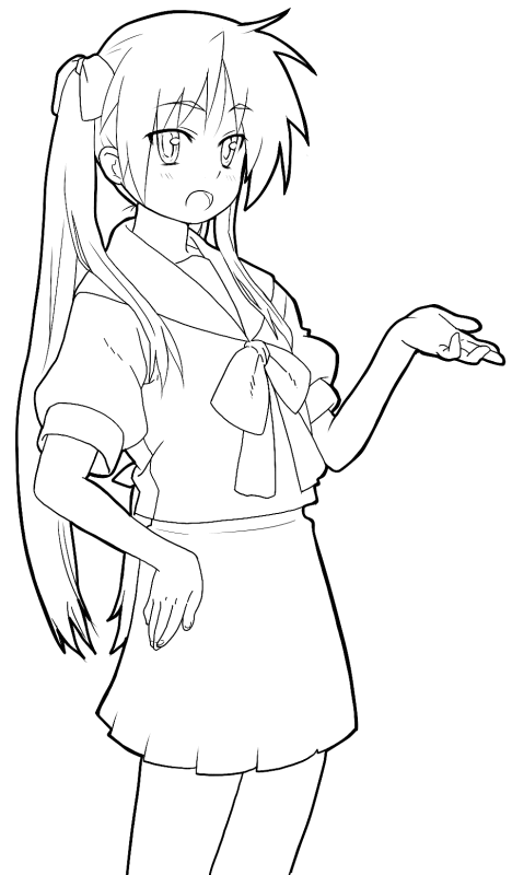 hiiragi kagami, lucky star, 00s, monochrome, school uniform, serafuku, sketch