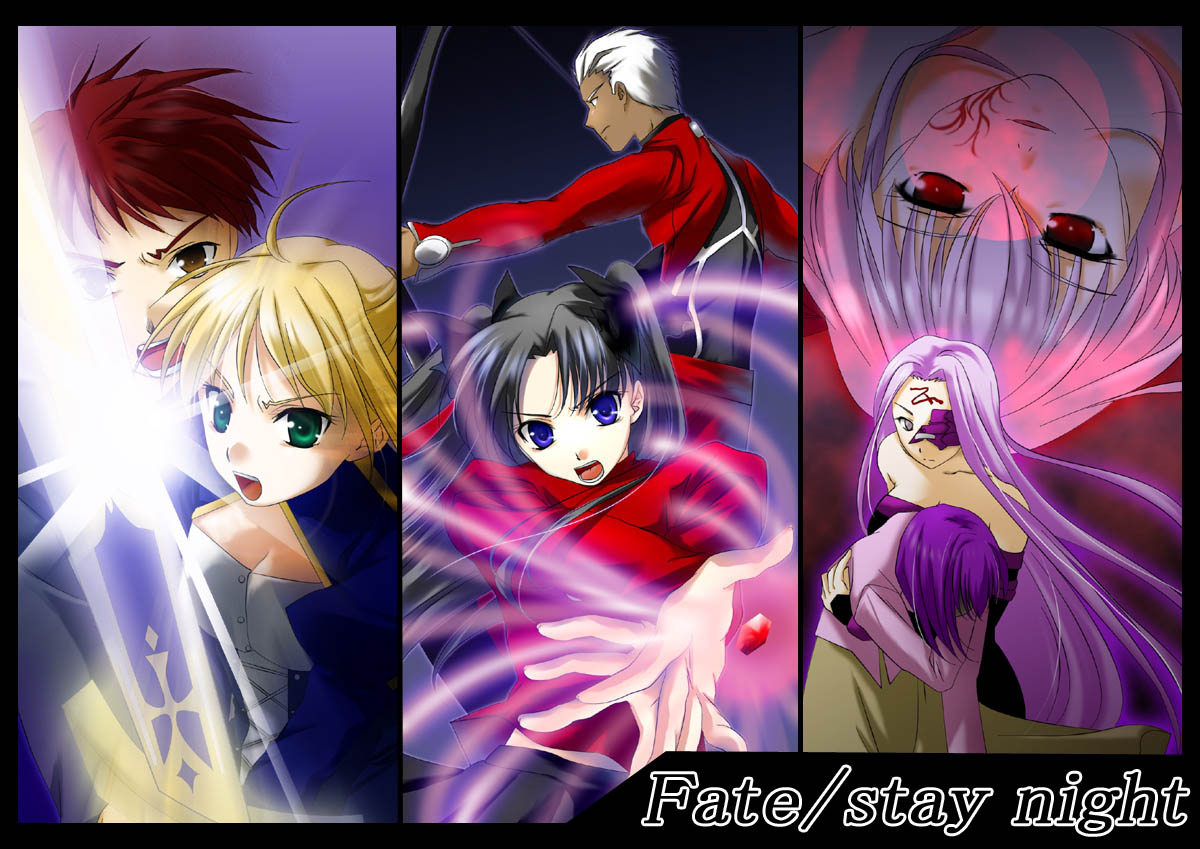 artoria pendragon (fate), medusa (fate), medusa (rider) (fate), saber (fate), tohsaka rin, fate/stay night, fate (series), tagme, 00s
