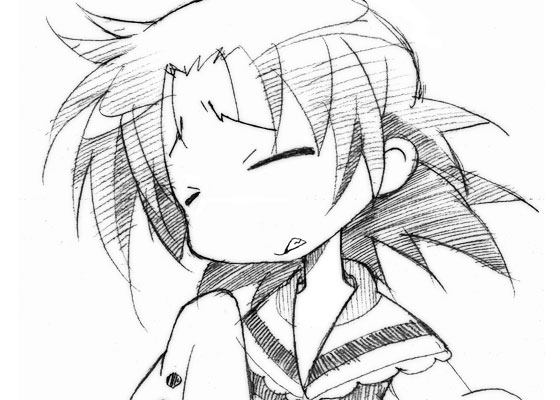 gofu, kogami akira, lucky star, tagme, 00s, monochrome, school uniform, serafuku, sketch
