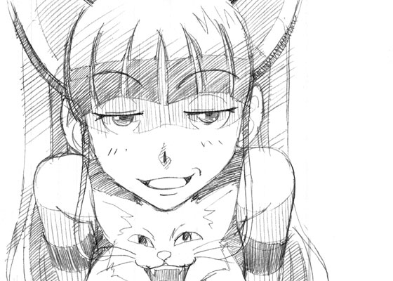 gofu, kayanuma kiko, mao (darker than black), darker than black, 00s, cat, monochrome, sketch