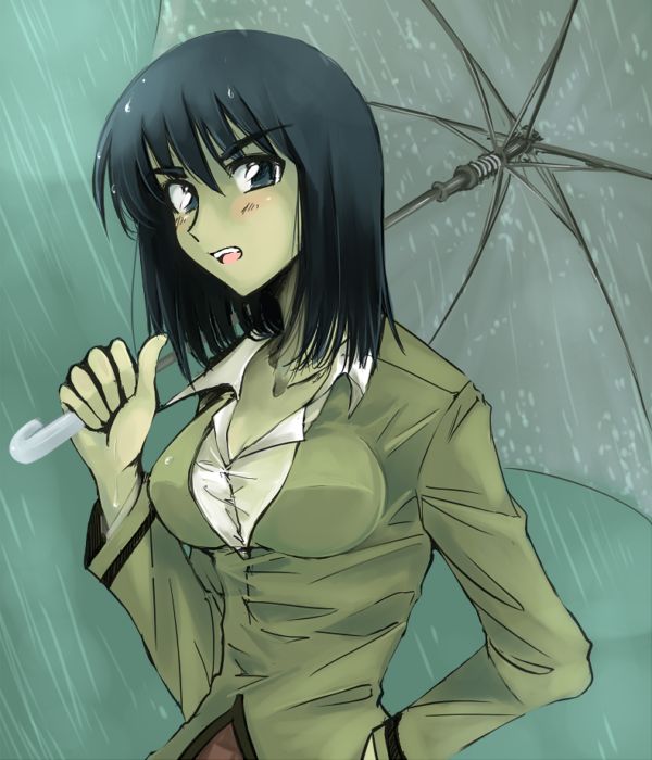cosaten, suou mikoto (school rumble), school rumble, 00s, 1girl, female focus, rain, solo, umbrella