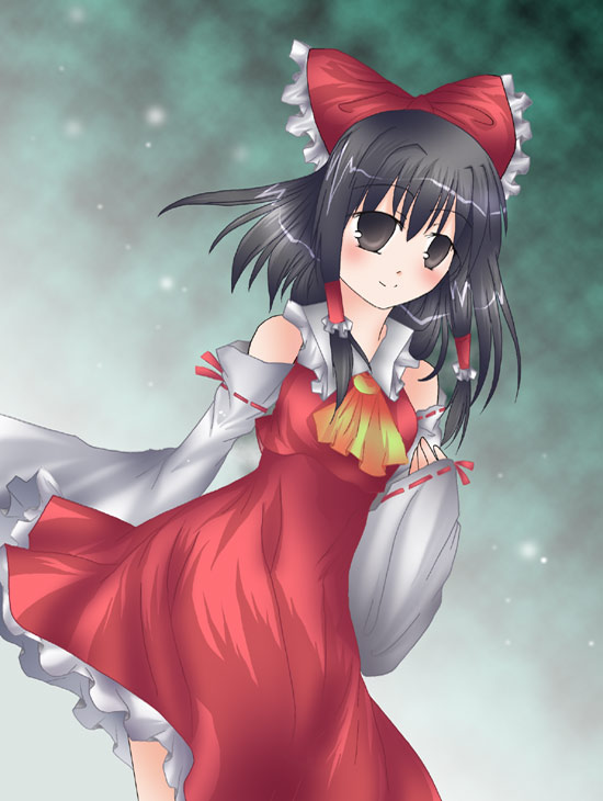 hakurei reimu, touhou, tagme, 1girl, dress, female focus, gradient background, solo