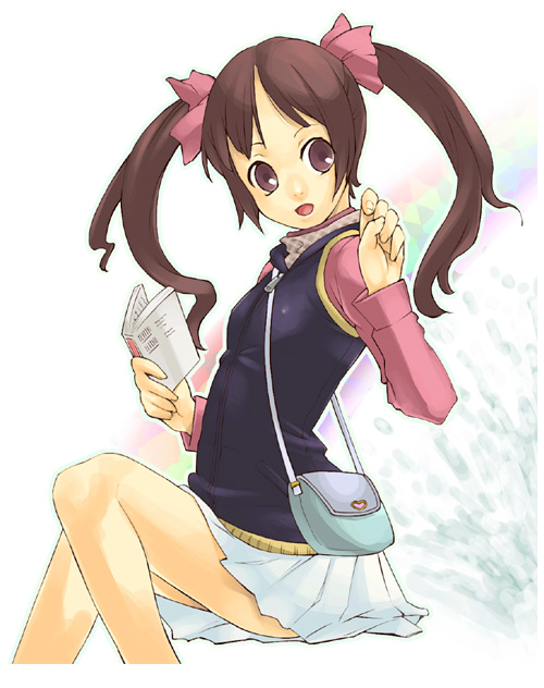 nabeshiki, nabeshiki (rakuneko yashiki), original, 1girl, bag, book, female focus, handbag, skirt, solo, twintails