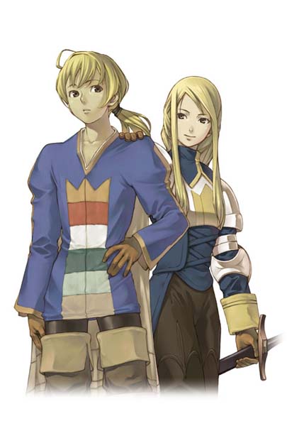 tamaki g, tamaki g (artist), agrias oaks, ramza beoulve, final fantasy, final fantasy tactics, 1boy, 1girl, armor, artistic error, blonde hair, braid, couple, hetero, long hair, sword, time paradox, weapon