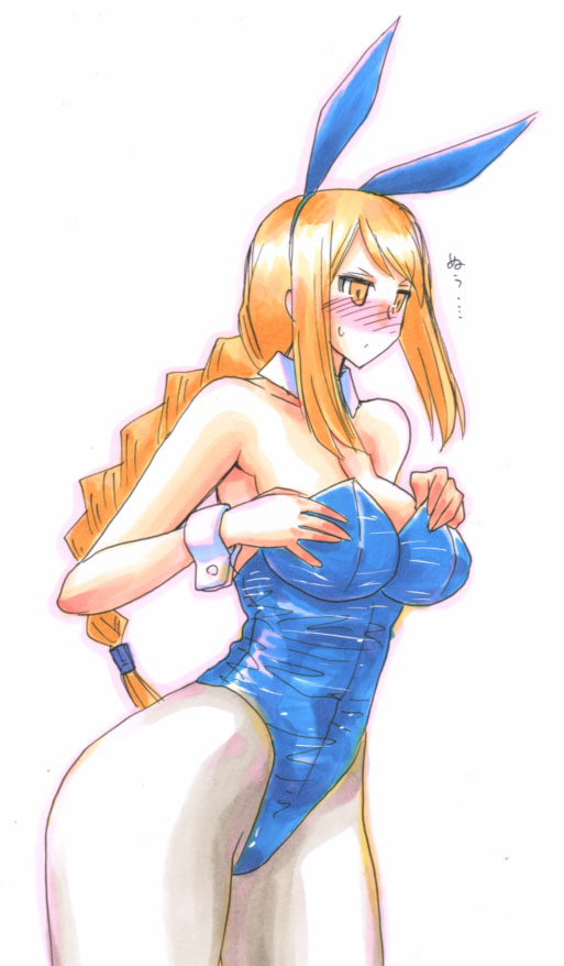 kikuta, agrias oaks, final fantasy, final fantasy tactics, 1girl, animal ears, blonde hair, blush, braid, fake animal ears, female focus, leotard, long hair, pantyhose, playboy bunny, rabbit, rabbit ears, solo, yellow eyes