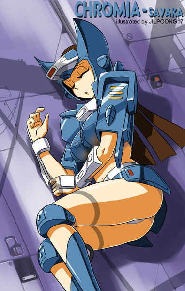 jilpoong17, chromia, yumi sayaka, mazinger (series), mazinger z, transformers, transformers: generation 1, 1girl, brown hair, cosplay, female focus, legs, lying, mecha, on side, robot, sleeping, solo