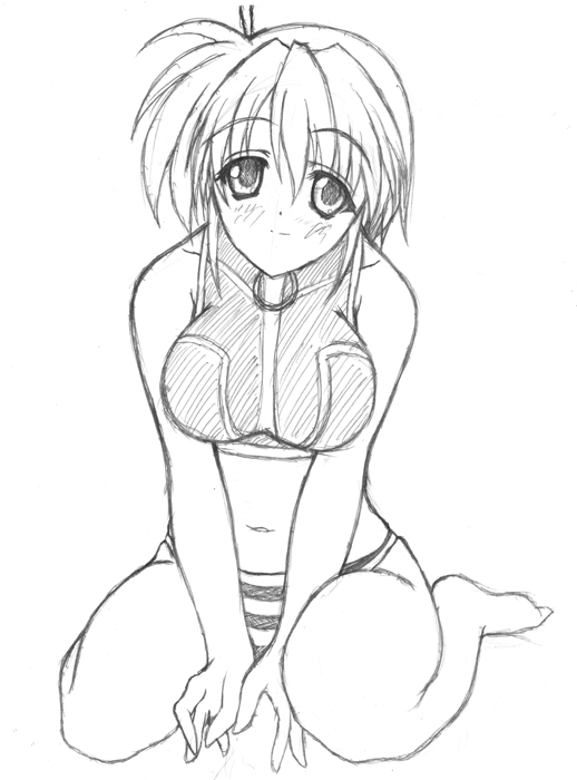 subaru nakajima, lyrical nanoha, mahou shoujo lyrical nanoha, mahou shoujo lyrical nanoha strikers, 00s, 1girl, female focus, greyscale, magical girl, monochrome, no jacket, sketch, solo