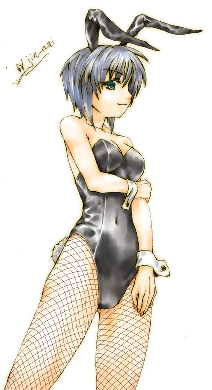 subaru nakajima, lyrical nanoha, mahou shoujo lyrical nanoha, mahou shoujo lyrical nanoha strikers, 00s, 1girl, animal ears, fake animal ears, female focus, fishnet pantyhose, fishnets, leotard, pantyhose, playboy bunny, rabbit ears, solo