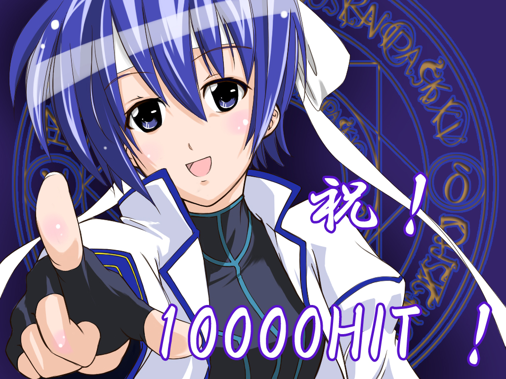 subaru nakajima, lyrical nanoha, mahou shoujo lyrical nanoha, mahou shoujo lyrical nanoha strikers, 00s, blue eyes, blue hair, milestone celebration, short hair, solo