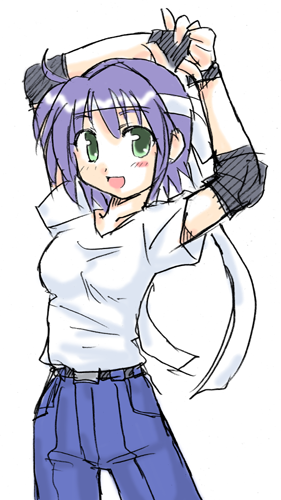 subaru nakajima, lyrical nanoha, mahou shoujo lyrical nanoha, mahou shoujo lyrical nanoha strikers, lowres, 00s, blue eyes, blue hair, short hair, solo
