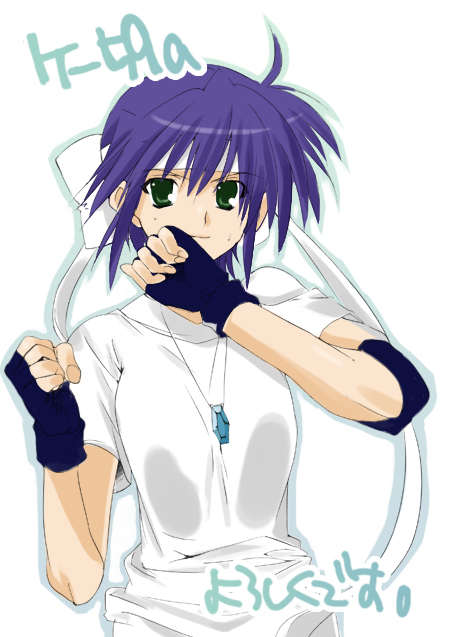 subaru nakajima, lyrical nanoha, mahou shoujo lyrical nanoha, mahou shoujo lyrical nanoha strikers, 00s, blue eyes, blue hair, gloves, short hair, solo