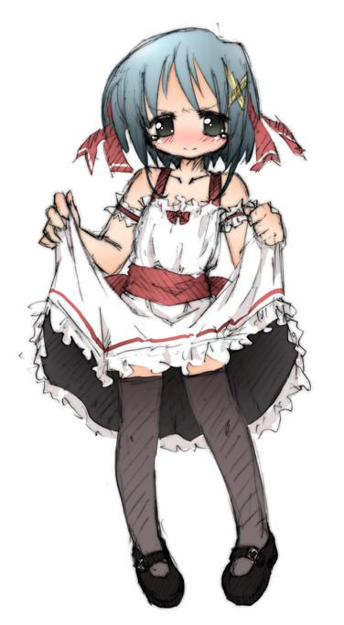 futaru usagi, original, 1girl, clothes lift, female focus, pantyhose, skirt, skirt lift, solo