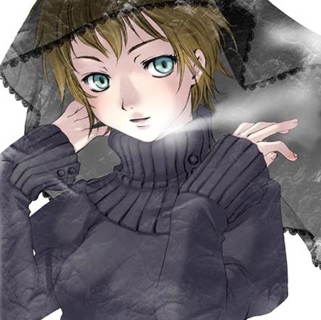 suzumi atsushi, original, lowres, blue eyes, short hair, solo, turtleneck, veil