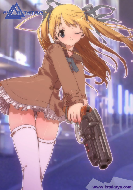 hakua ugetsu, io takuya, 1girl, female focus, gun, handgun, pistol, solo, thighhighs, weapon, zettai ryouiki