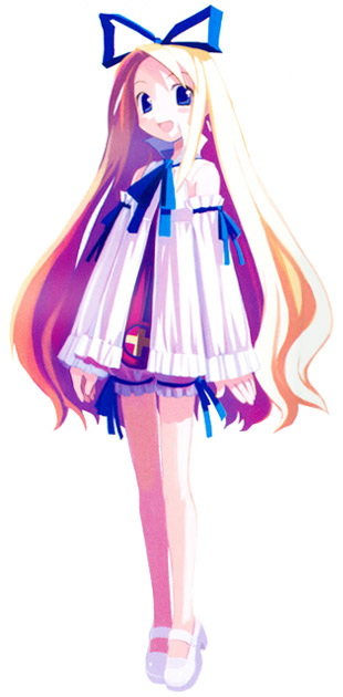harada takehito, flonne, disgaea, makai senki disgaea, 00s, blonde hair, bloomers, blue eyes, long hair, ribbon, underwear, white bloomers, wings