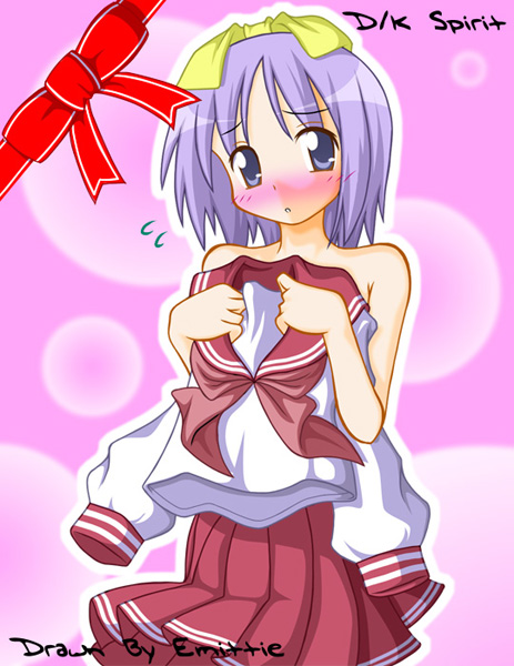 emitti, hiiragi tsukasa, lucky star, tagme, 00s, 1girl, blush, female focus, school uniform, serafuku, solo, standing