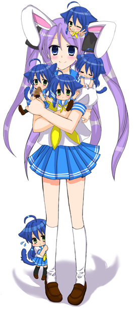 yunico, hiiragi kagami, izumi konata, lucky star, 00s, 6+girls, animal ears, cat ears, multiple girls, rabbit ears, school uniform, serafuku