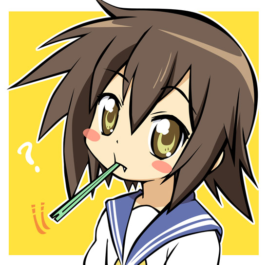 ixy, kusakabe misao, lucky star, 00s, chopsticks, fang, school uniform, serafuku, solo