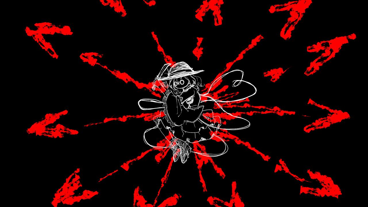 joyfull (terrace), komeiji koishi, touhou, urban legend in limbo, 1girl, black background, blouse, bow, frilled shirt collar, frilled sleeves, frills, hat, hat ribbon, heart, heart of string, high contrast, long sleeves, monochrome, muisiki rekuiemu, ribbon, shirt, smile, spot color, wide sleeves