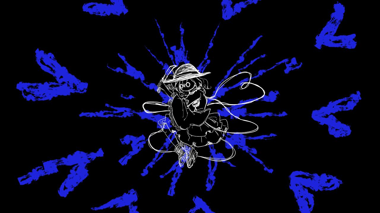 joyfull (terrace), komeiji koishi, touhou, urban legend in limbo, 1girl, black background, blouse, bow, frilled shirt collar, frilled sleeves, frills, hat, hat ribbon, heart, heart of string, high contrast, long sleeves, monochrome, muisiki rekuiemu, ribbon, shirt, smile, spot color, wide sleeves
