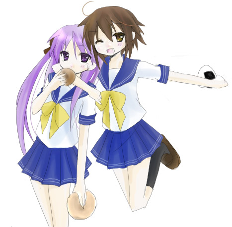 hiiragi kagami, kusakabe misao, lucky star, lowres, tagme, 00s, school uniform, serafuku