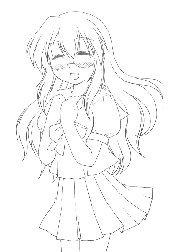 takara miyuki, lucky star, 00s, glasses, school uniform, serafuku, sketch