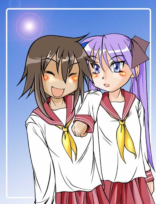 hiiragi kagami, kusakabe misao, lucky star, tagme, 00s, school uniform, serafuku