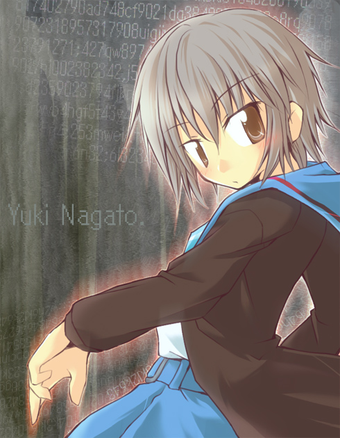 nagato yuki, suzumiya haruhi no yuuutsu, tagme, 00s, school uniform, serafuku