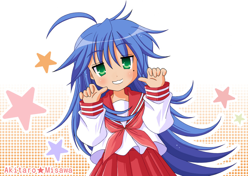 misawa akitarou, izumi konata, lucky star, tagme, 00s, 1girl, female focus, mole, school uniform, serafuku, solo, star (symbol)