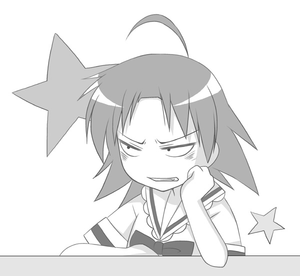 kogami akira, lucky star, tagme, 00s, monochrome, sketch