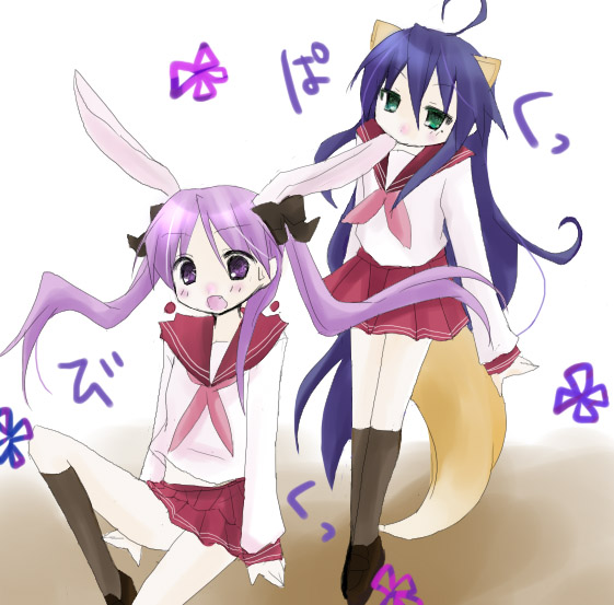 hiiragi kagami, izumi konata, kyoto animation, lucky star, artist request, tagme, 00s, 2girls, multiple girls, school uniform, serafuku