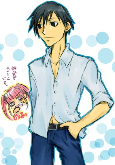 hei (darker than black), kayanuma kiko, darker than black, 00s, 1boy, 1girl, black eyes, black hair, denim, hand in pocket, jeans, pants, pink hair, shirt, twintails, white shirt