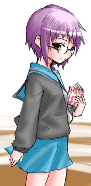 k nekoneko, nagato yuki, kyoto animation, suzumiya haruhi no yuuutsu, tagme, 00s, 1girl, female focus, glasses, school uniform, serafuku, solo