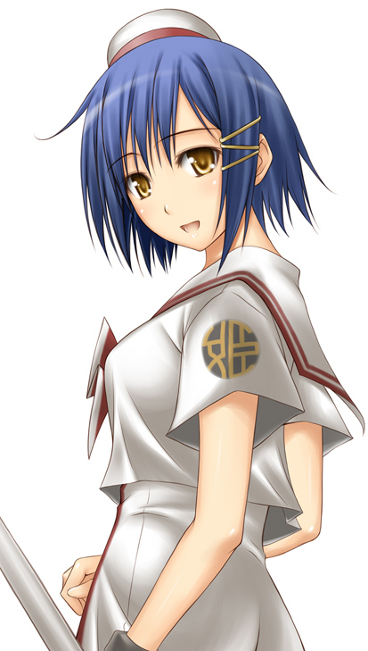 ribucci, aika granzchesta, aria (manga), uniform, 00s, 1girl, blue hair, female focus, hat, short hair, solo, yellow eyes