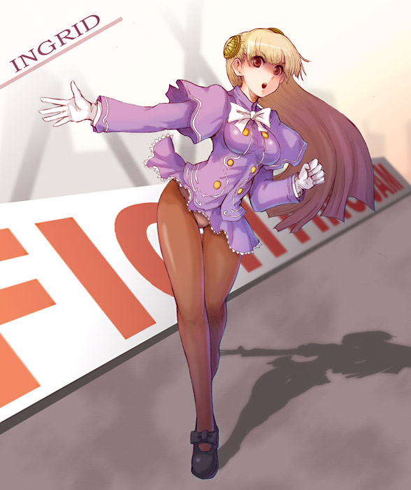 kara (color), ingrid (capcom), capcom, capcom fighting jam, 1girl, female focus, hairpods, mary janes, panties, panties under pantyhose, pantyhose, shoes, solo, underwear