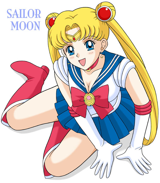 taishita, sailor moon, tsukino usagi, bishoujo senshi sailor moon, 1990s (style), 1girl, blonde hair, blue eyes, blush, breasts, cleavage, female focus, retro artstyle, school uniform, serafuku, solo