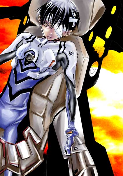ikari shinji, neon genesis evangelion, tagme, 1boy, bandages, male focus, mecha pilot suit, plugsuit (evangelion), solo