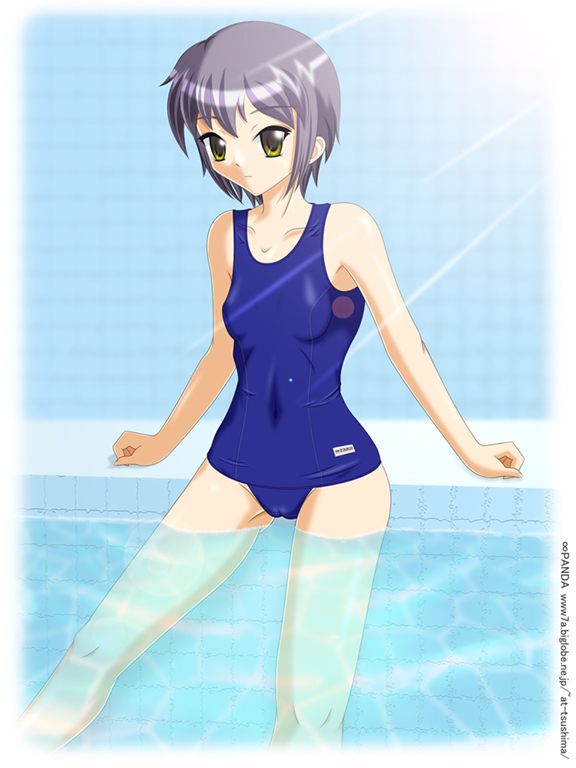 tsushima aki, nagato yuki, suzumiya haruhi no yuuutsu, 00s, 1girl, female focus, one-piece swimsuit, school swimsuit, solo, swimsuit