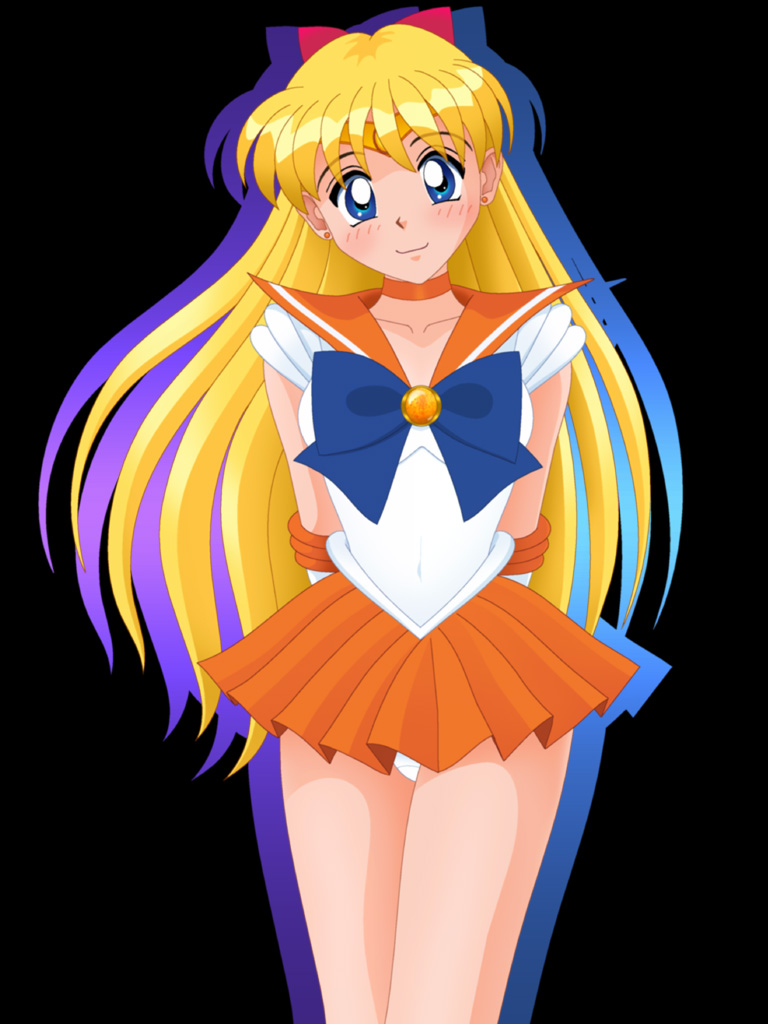 aino minako, sailor venus, bishoujo senshi sailor moon, 1990s (style), 1girl, blonde hair, blue eyes, blush, choker, female focus, panties, retro artstyle, school uniform, serafuku, solo, underwear